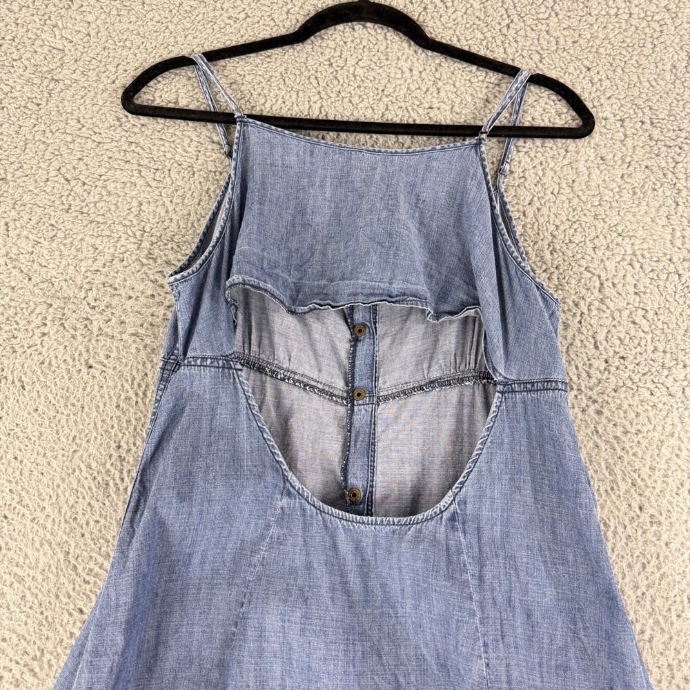 Free People Maxi Dress Women S Blue Chambray Button Front Cutout Ruffle High Low - Picture 9 of 11